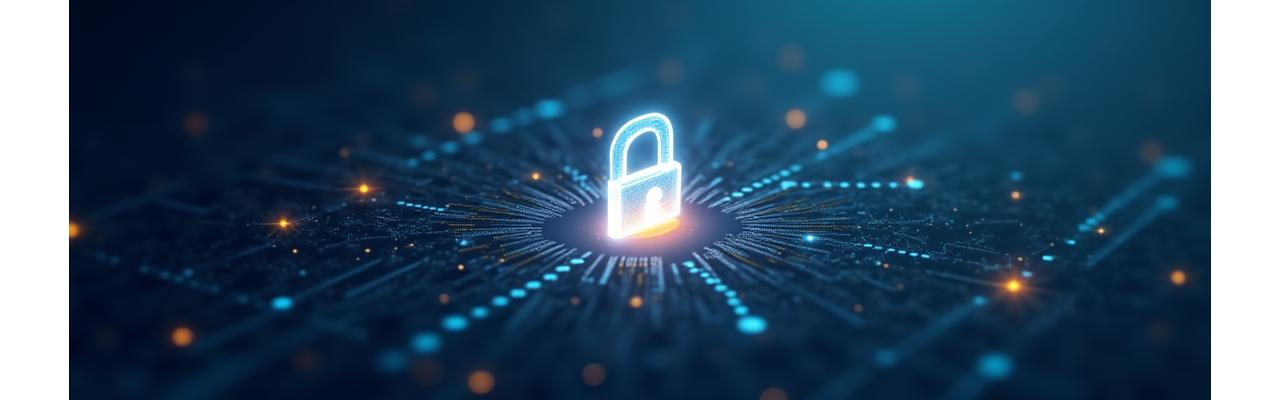 Ilustración de un candado digital y documentos, simbolizando la seguridad de datos y la privacidad.